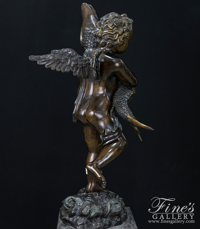Bronze Fountains  - Bronze Cherub With Fish Fountain - BF-868